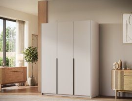 Kleiderschrank Bregma III 150 cm – Kaschmir/schwarze Griffe