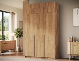 Kleiderschrank Bregma III mit Aufsatz, 150 cm – Artisan-Eiche/schwarze Griffe