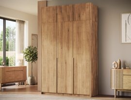 Kleiderschrank Bregma III mit Aufsatz, 150 cm – Artisan-Eiche/goldene Griffe