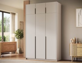 Kleiderschrank Bregma III mit Aufsatz, 150 cm – Kaschmir/schwarze Griffe