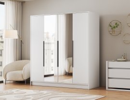 Kleiderschrank Lunara 200 cm – Weiß/schwarze Griffe