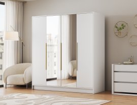 Kleiderschrank Lunara 200 cm – Weiß/goldene Griffe