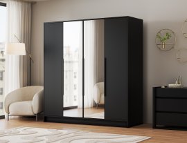 Kleiderschrank Lunara 200 cm – Schwarz/schwarze Griffe