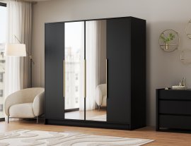 Kleiderschrank Lunara 200 cm – Schwarz/goldene Griffe