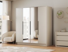 Kleiderschrank Lunara 200 cm – Kaschmir/schwarze Griffe