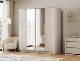Kleiderschrank Lunara 200 cm – Kaschmir/goldene Griffe