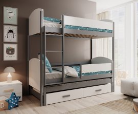 Etagenbett Leia mit Zusatzbett – 90x200 cm – Weiß/Grau