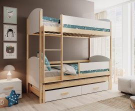 Etagenbett Leia mit Zusatzbett – 90x200 cm – Weiß/Kiefer