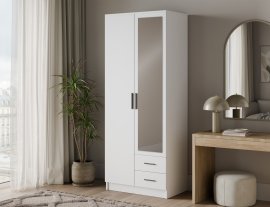 Kleiderschrank Arvio 80 cm – Weiß/schwarze Griffe