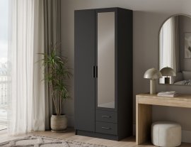 Kleiderschrank Arvio 80 cm – Schwarz/schwarze Griffe