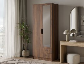 Kleiderschrank Arvio 80 cm – Nussbaum/schwarze Griffe