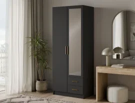 Kleiderschrank Arvio 80 cm – Schwarz/goldene Griffe