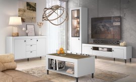 Wohnzimmer Mossa - Whisky Eiche/Weiß Matt - 2er Set