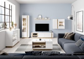 Wohnzimmer Arco - weiß glänzend/Eiche Grandson