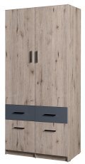Kleiderschrank mit zwei Türen und Schubladen Snow 03 B - Eiche Wellington/Grafit