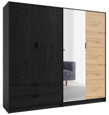 Kleiderschrank Ulm 12 B - Schwarz Graphit/Eiche Artisan