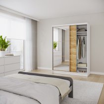 AJK Meble - Kleiderschrank Denver mit Schiebetüren und Spiegel – 160 cm