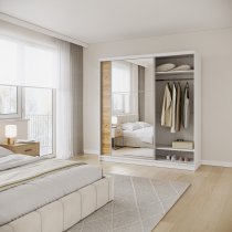AJK Meble - Kleiderschrank Denver mit Schwebetüren und Spiegel – 200 cm
