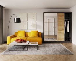 AJK Meble - Kleiderschrank Denver mit Schwebetüren und Spiegel – 200 cm