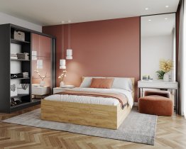 AJK Meble - Kleiderschrank Denver mit Schwebetüren und Spiegel – 200 cm