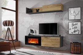TV-Regal mit Elektrokamin Dallas E - Anthrazit/Flagstaff Eiche
