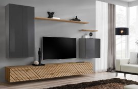 Regal für das Wohnzimmer Switch II - Graphit/Wotan Eiche
