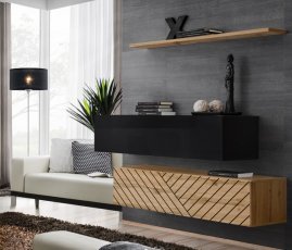 Set für Wohnzimmer Switch II - schwarz/Wotan Eiche