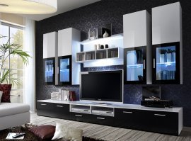 Regal für Wohnzimmer Mini 200 cm LED - weiß/schwarz