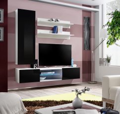 Regal für Wohnzimmer FLY S1 160 cm LED - weiß/schwarz