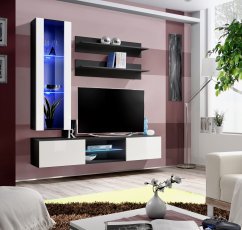 Regal für das Wohnzimmer FLY S2 160 cm LED - schwarz/weiß