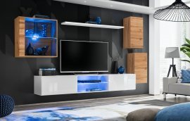 Regal für das Wohnzimmer Switch XXIII 250 cm LED - Wotan Eiche/Weiß