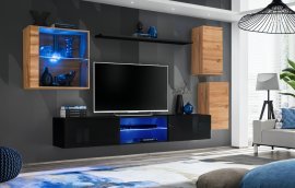 Regal für das Wohnzimmer Switch XXIII 250 cm LED - Wotan Eiche/Schwarz