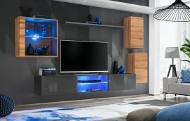Regal für das Wohnzimmer Switch XXIII 250 cm LED - Wotan Eiche/Graphit