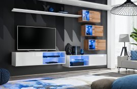 Wohnzimmerregal Switch XXIV 260 cm LED - Weiß/Wotan Eiche