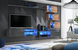 Regal für das Wohnzimmer Switch XXIV 260 cm LED - Graphit/Wotan Eiche