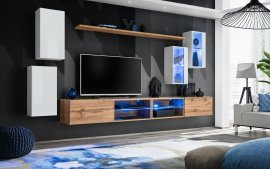 Wohnzimmerregal Switch XXV 280 cm LED - Weiß/Wotan Eiche