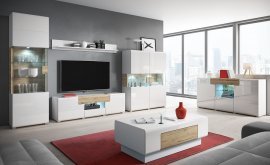 Wohnzimmer Toledo – Weiß / Eiche San Remo