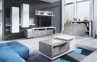 Wohnzimmer Bota – Weiß/Beton Colorado