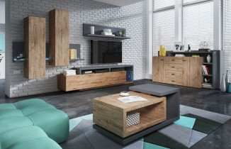 Wohnzimmer Bota – Anthrazit/Eiche Ribbec