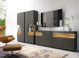 Wohnwand Silke 12+13+25 – Schwarz matt/Eiche Wotan – 241NGY14