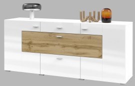 Kommode Coby – Weiß-Wotan Eiche/Weiß Hochglanz-Wotan Eiche – 247JMB26