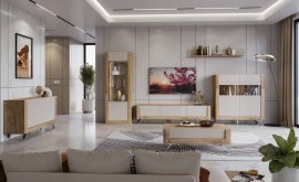 Wohnzimmer Kasai – Eiche Gold Harbor/Perfect Touch Cashmere