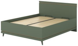 Bett Scandi mit Hebemechanismus 160x200 cm – Eiche geölt in verblasstem Grün/verblasstes Grün