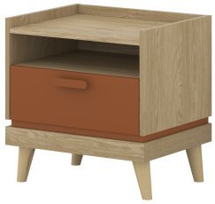 Nachttisch Scandi – geölte Eiche/geölte Eiche-Ziegelrot