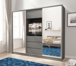 Schrank mit Schiebetüren und Spiegel TV 250 - Graphit