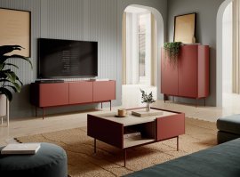 Wohnzimmer Color - Rot/Linea Eiche