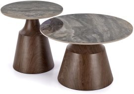 2-teiliges Couchtisch-Set Tower – brauner Marmor/Nussbaum