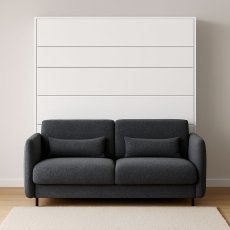 Komplett-Set: Schrankklappbett, graphitfarbenes Kopfteil, graphitfarbenes Schlafsofa, LED-Beleuchtung, Matratze – Bed Concept 13, 180×200 cm, Weiß.