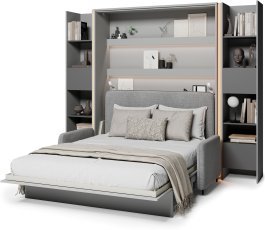 Set aus Bett-im-Schrank, BC-17, BC-19 Dreisitzer, 3x LED, 2x BC-23 – grau/grafit, Matratze Lenart – Bed Concept BC-12 – 160x200 cm – grau