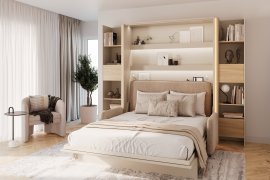 Set bestehend aus Bett im Schrank BC-17, Schlafsofa BC-19, 3x LED, 2x BC-23 – Cashmir/Artisan, Matratze Lenart – Bed Concept BC-12 – 160x200 cm – Cashmir/Beige